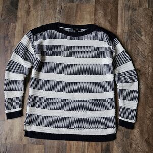 TALBOTS PETITES Navy and Cream Cotton Sweater PS Long Sleeve